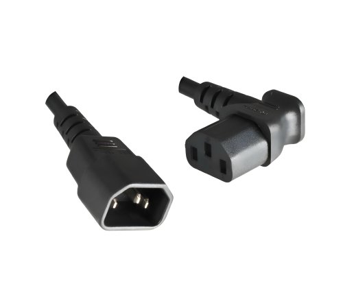 Power cable C13 90° to C14, 1mm², extension, VDE, black, length 1.80m